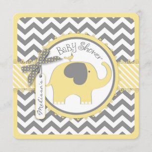 Gelber Elefant und Zickzack Print Baby Dusche Einladung