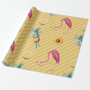 Gelber Flamingo Mango Zitronen Muster Geschenkpapier