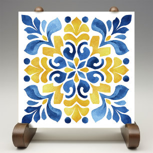 Gelber Fleur-de-Lis Azulejo-Druck Fliese