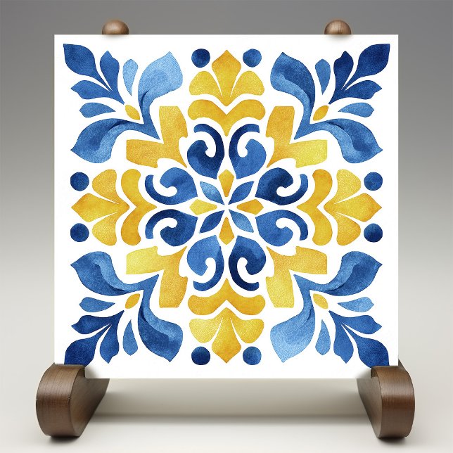 Gelber Fleur-de-Lis Azulejo-Druck Fliese (Von Creator hochgeladen)