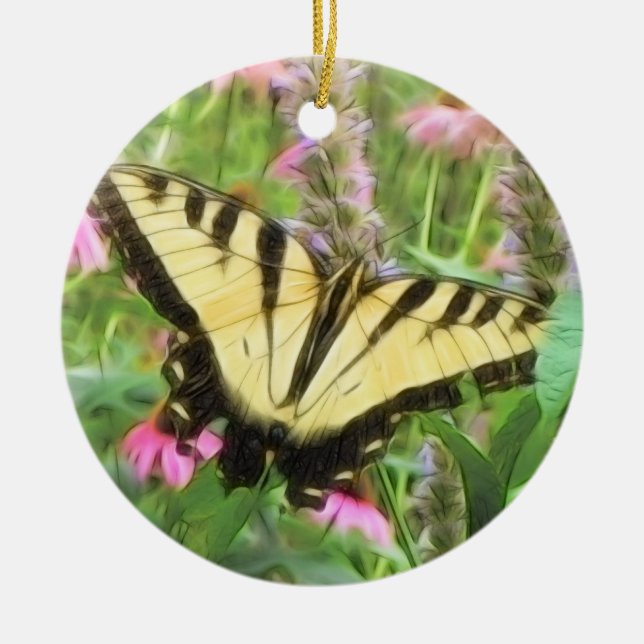 Gelber Frack-Schmetterling im Sommer-Garten Keramik Ornament (Vorne)