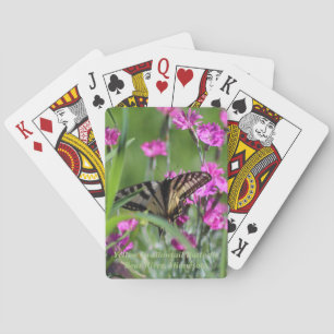 Gelber Frack-Schmetterling und rosa Dianthus Spielkarten