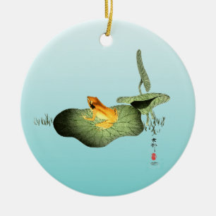Gelber Frosch auf Lotusblatt Keramik Ornament