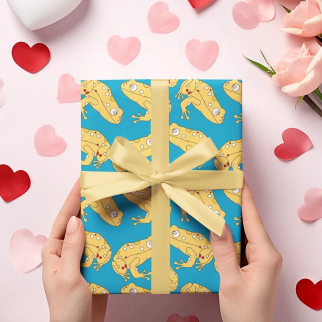 Gelber Frosch-Cartoon Geschenkpapier (yellow frog birthday packing gift wrap,gift wrapping paper,return gift wrap paper,paper gift)