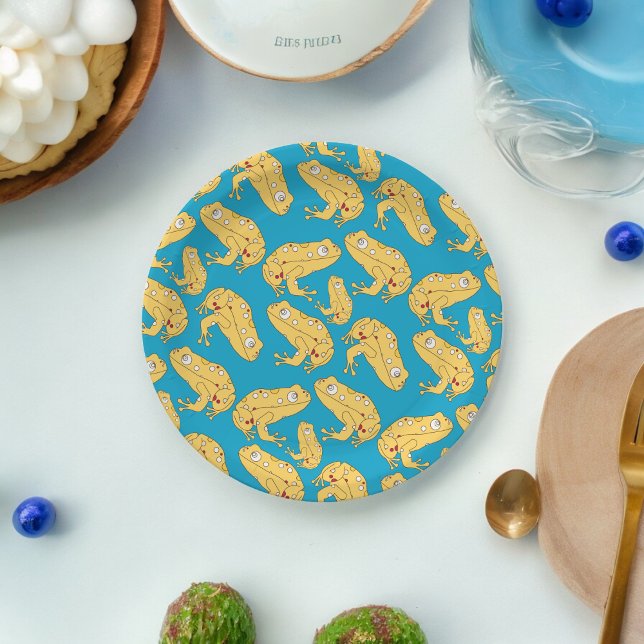 Gelber Frosch-Cartoon Pappteller (yellow frog kids theme,birthday,wedding,baby shower,special occasion event paper plate party supplie)