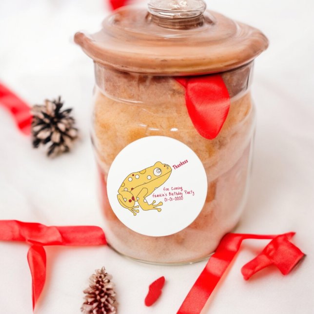 Gelber Frosch-Cartoon Runder Aufkleber (Yellow Frog party theme sticker,birthday party sticker,gift pack,envelope,return gift sticker)