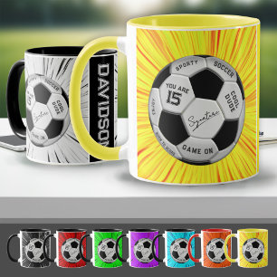 Gelber Fußball Custom Alter Name Geburtstag  Tasse