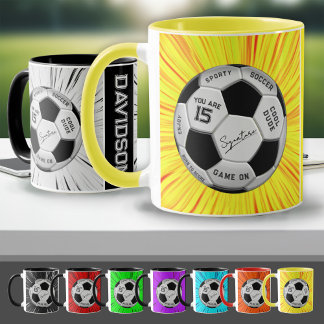 Gelber Fußball Custom Alter Name Geburtstag Tasse