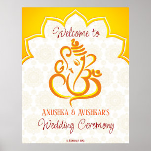 Gelber Ganesha mit Mandala Hintergrund Hindu Poster