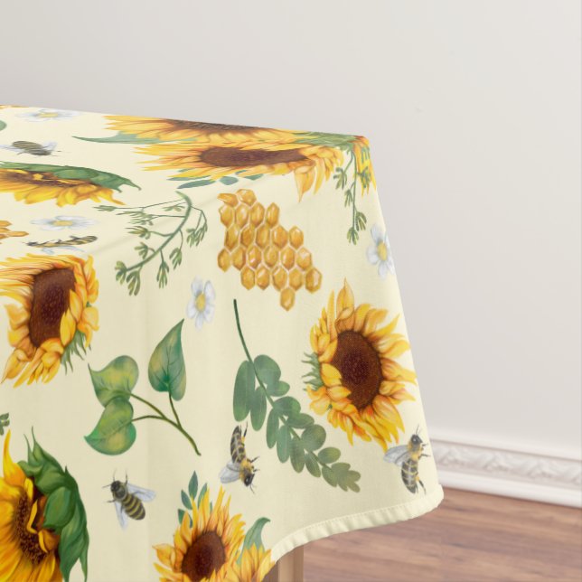 Gelber Garten Sonnenblumen Honey Bees Tablecloth Tischdecke (Beispiel)