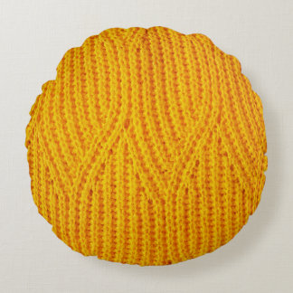 Gelber gestrickter Untergrund aus Spinnstoffen Rundes Kissen