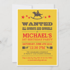 Gelber Gewollt Western Cowboy Geburtstagseinladung Einladung
