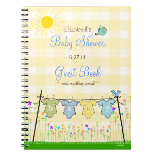Gelber Gingham-entzückendes Babyparty-Gast-Buch   Notizblock