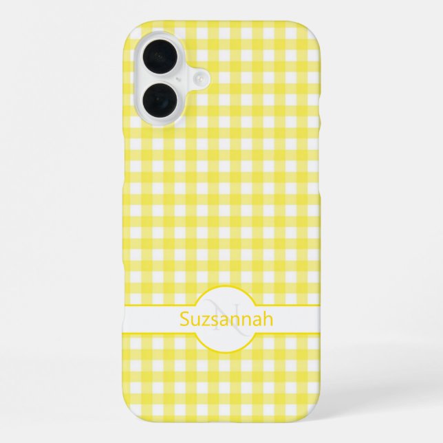 Gelber Gingham-Karier Monogramm Custom Case-Mate iPhone Hülle (Rückseite)