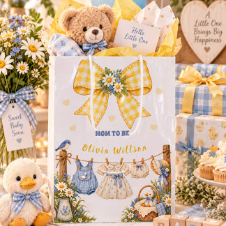 Gelber Gingham-Schleifen-Enten-Mama-Name-Benutzerd Mittlere Geschenktüte