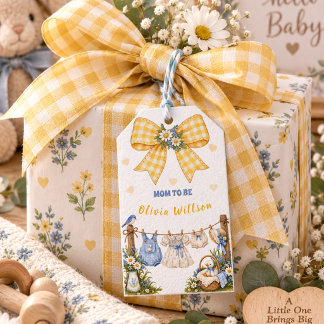 Gelber Gingham-Schleifen-Enten-Mama-zu-Sein-Person Geschenkanhänger