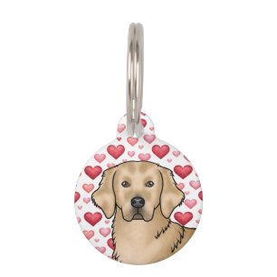Gelber Golden Retriever Hund Kopf Rosa Rote Herzen Haustiermarke
