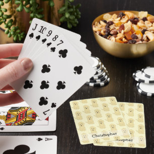 Gelber Goldendoodle-Entwurf auf beliebigem Farbunt Spielkarten