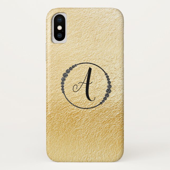 *~* Gelber Goldfolie Schwarzer Diamantrahmen Monog Case-Mate iPhone Hülle (Rückseite)