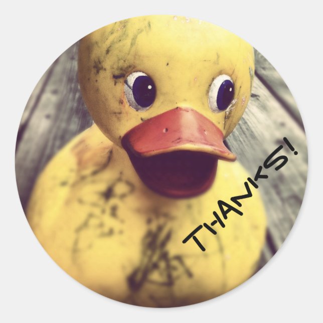 Gelber Gummi Ducky Danke! Runder Aufkleber (Vorderseite)