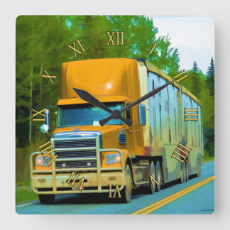 Gelber Güterwagen - LKW und Highway Art Quadratische Wanduhr