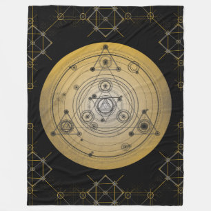 Gelber heiliger Geometriekreis mit Alchimiemuster Fleecedecke