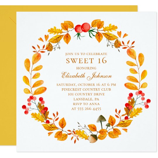 Gelber Herbstbonbon 16 16 Geburtstag Des Einladung Zazzle At