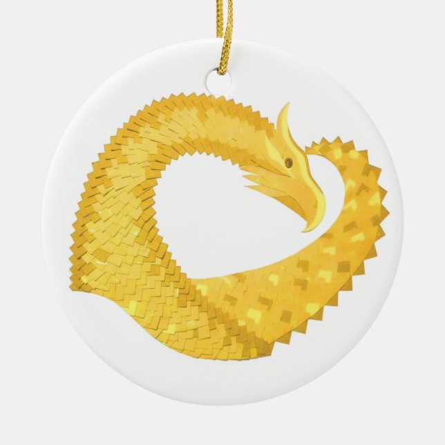 Gelber Herzdrache Keramikornament (Vorne)