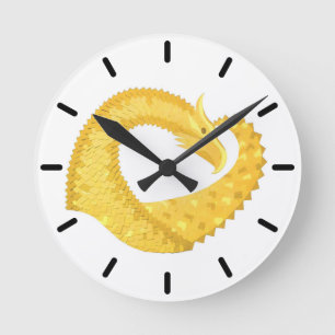 Gelber Herzdrache Runde Wanduhr