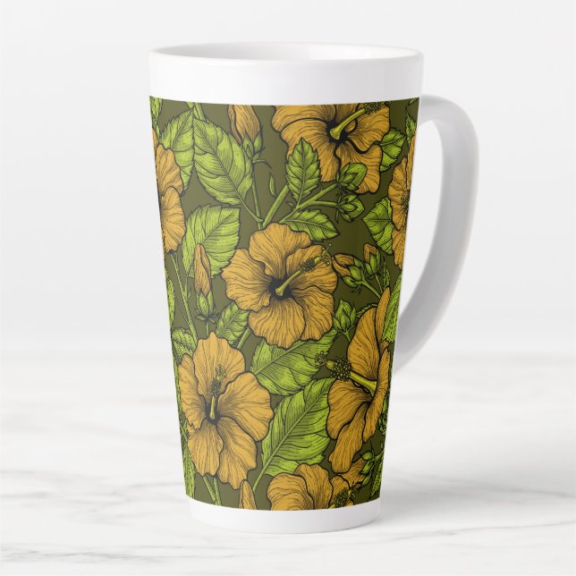 Gelber Hibiskus Blume Latte Tasse (Rechte Ecke)