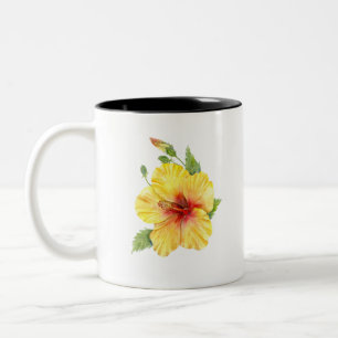 Gelber Hibiskus Botanische Kunst Zweifarbige Tasse