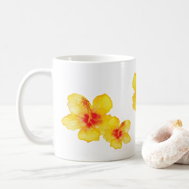 Gelber Hibiskus hawaiianische Blume Kaffeetasse (Mit Donut)