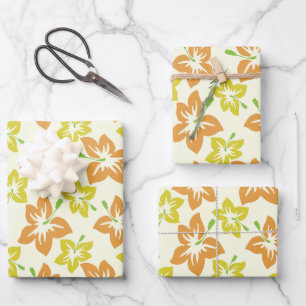 Gelber Hibiskus, orangefarbener Hibiskus, Blumenmu Geschenkpapier Set