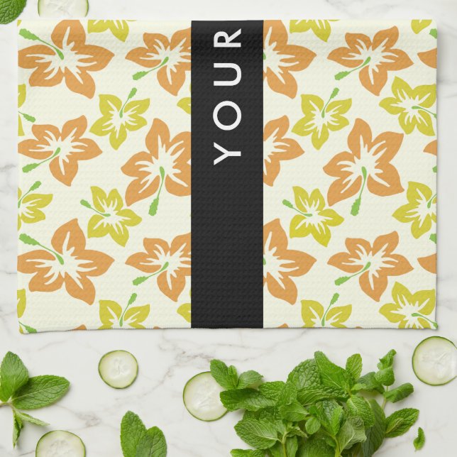 Gelber Hibiskus, orangefarbener Hibiskus, Ihr Name Geschirrtuch (Gefaltet)