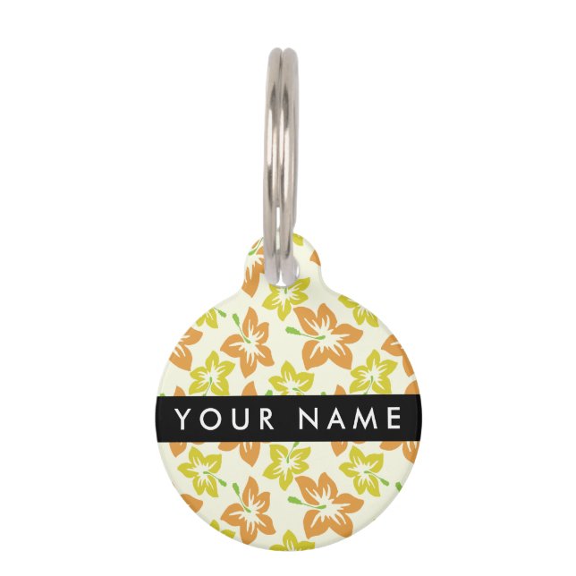 Gelber Hibiskus, orangefarbener Hibiskus, Ihr Name Haustiermarke (Vorderseite)