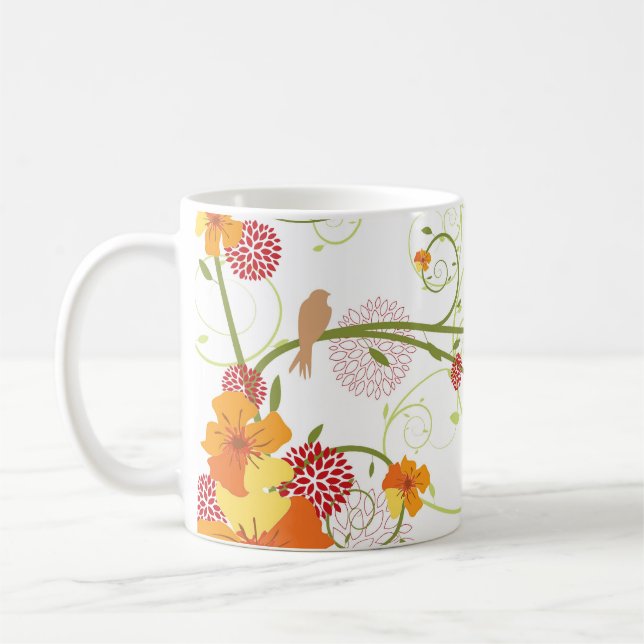 Gelber Hibiskus & Schwalben Eleganter Blumengarten Kaffeetasse (Links)