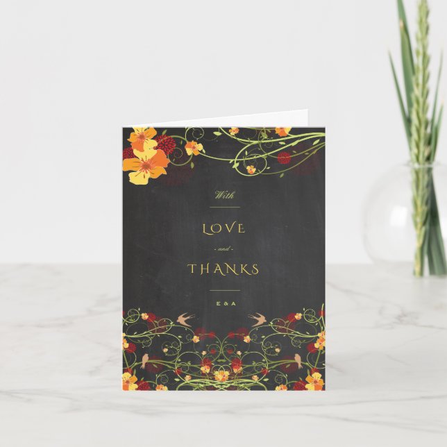 Gelber Hibiskus Schwebe Blumenkhalkboard Hochzeit Dankeskarte (Vorderseite)