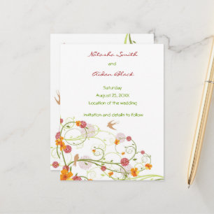 Gelber Hibiskus und Schwalbe Save the Date Ankündigungspostkarte