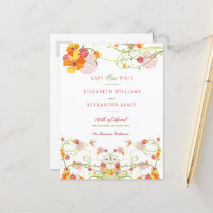 Gelber Hibiskus und Schwalben Blumen Save The Date Postkarte