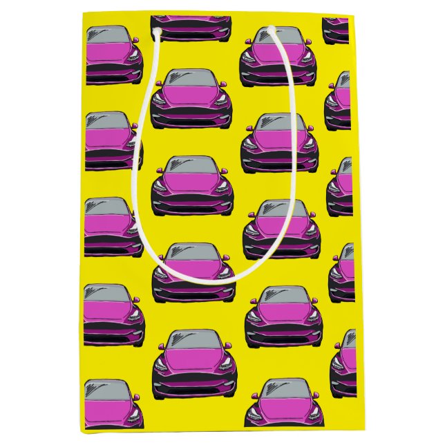 Gelber Hintergrund für rosa Elektrofahrzeug SUV Ge Mittlere Geschenktüte (Vorderseite)