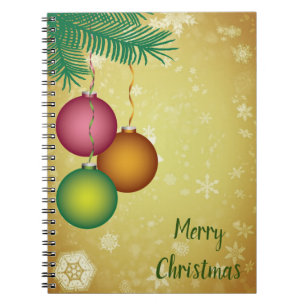 Gelber Hintergrund mit Schneeflocken und PineTree Notizblock