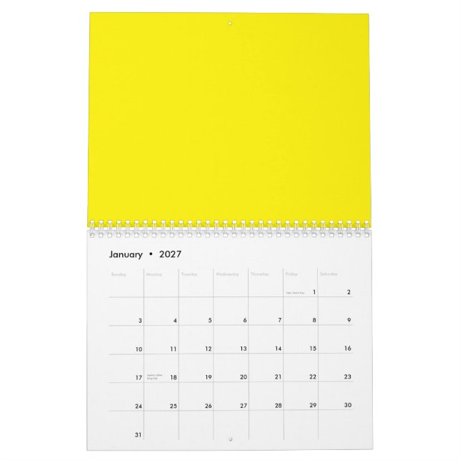 gelber Hintergrund mit schwarzer Grenze Kalender (Jan 2027)