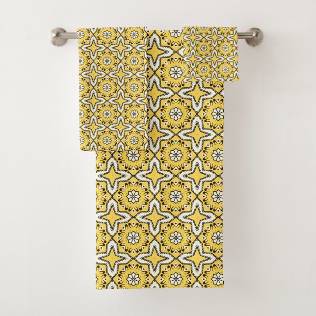 Gelber Hintergrund Stern geometrisches Muster  Badhandtuch Set (Insitu)