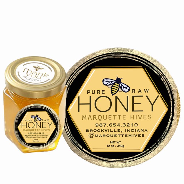 Gelber Honig Hexagon und beklemmender Goldrahmen Runder Aufkleber (Von Creator hochgeladen)