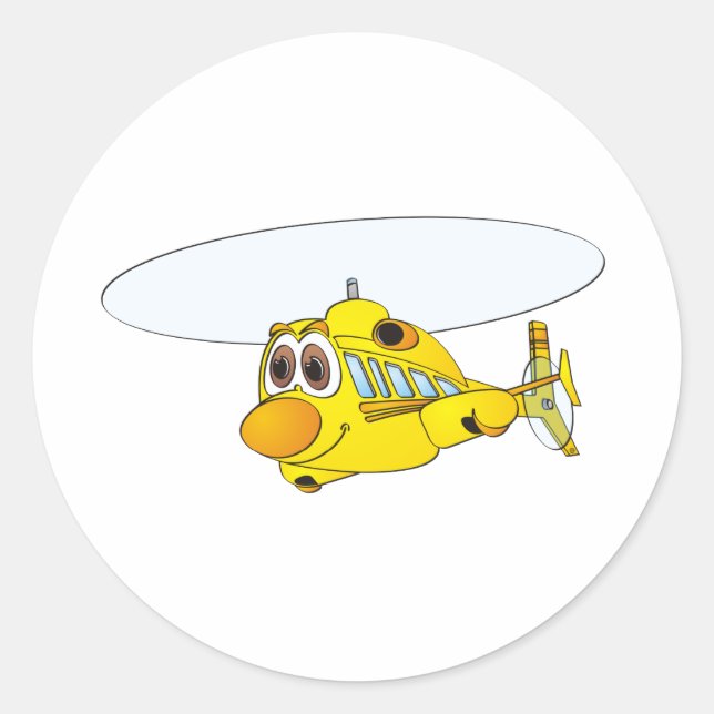 Gelber Hubschrauber-Cartoon Runder Aufkleber (Vorderseite)