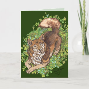 Gelber Husky-Hund und Blattwerk Zeichnend Karte