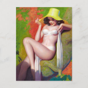 Gelber Hut Pin Up Postkarte