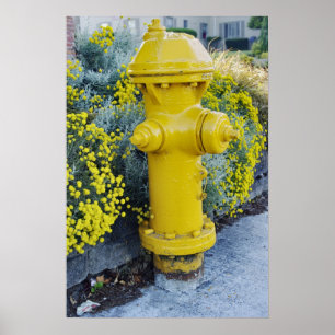 Gelber Hydrant und wild lebende Blume Poster