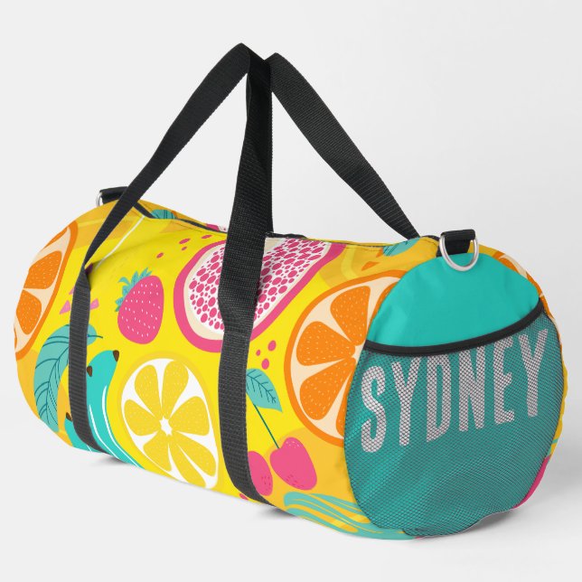 Gelber Individuelle Name aus gemischtem Obst Duffle Bag (Rechte Ecke)