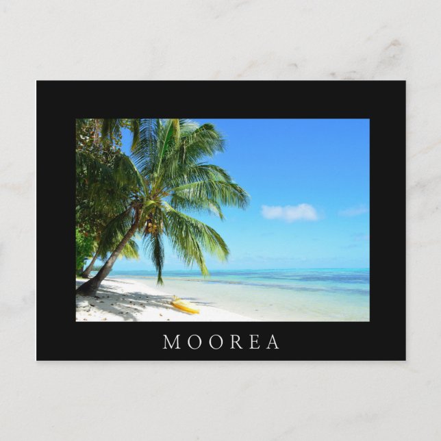 Gelber Kajak auf schwarzer Karte mit weißem Sand (Vorderseite)